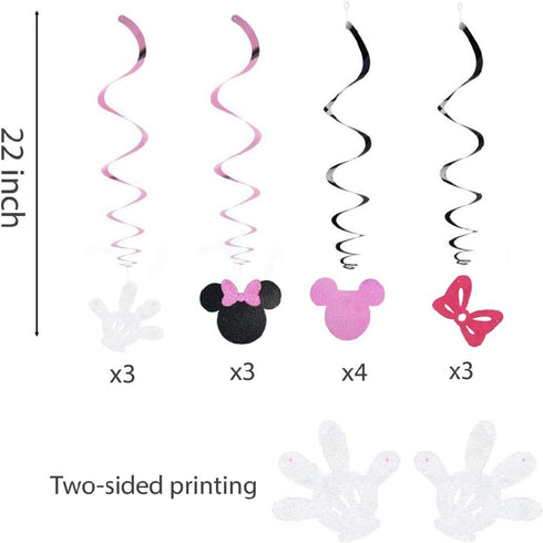 30Ct Minnie Hanging Swirl Decorations - Ceiling Streamers for Mouse Birthday Party – Mini Mouse Theme Party Supplies – Party Favors for Kids - Gli...