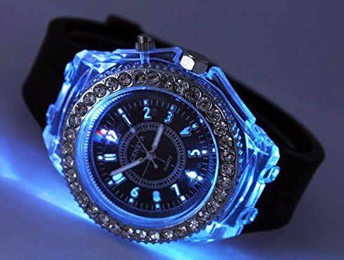 FANMIS Unisex Sports Rhinestone LED Flashing Light up Color Changing Silicone Jelly Watch Black...
