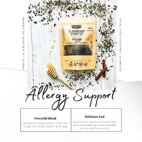 Elderberry Syrup Kit - Allergy Support - Makes Approx. 32oz - Comes with Brewing Bag - Organic Ingredients - Elderberries - Rosehips - Ginger - Ne...