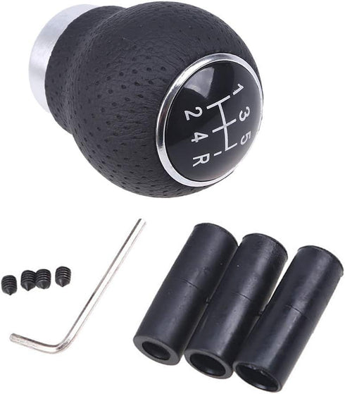 Universal Aluminum Manual Car Gear Shift Knob 5 Speed Leather Shifter Lever Black...