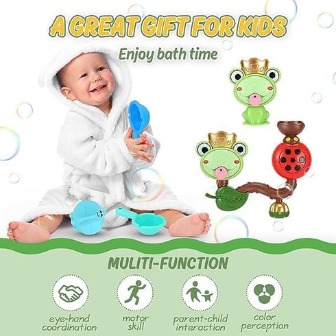 Bath Toys for Kids Ages 1-3 ,Bath Tub Toys for Toddlers 1 2 3 4 5 6 Years Old, Baby Bath Spin Wall Toys, Frog Bath Toys, Fill and Flow Pipe Water ...