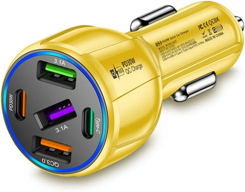 5-Port 75W USB C Car Charger, PD30W & QC3.0 Fast Charging Cigarette Lighter USB Charger Adapter for iPhone/Android/Samsung/iPad (Yellow)......