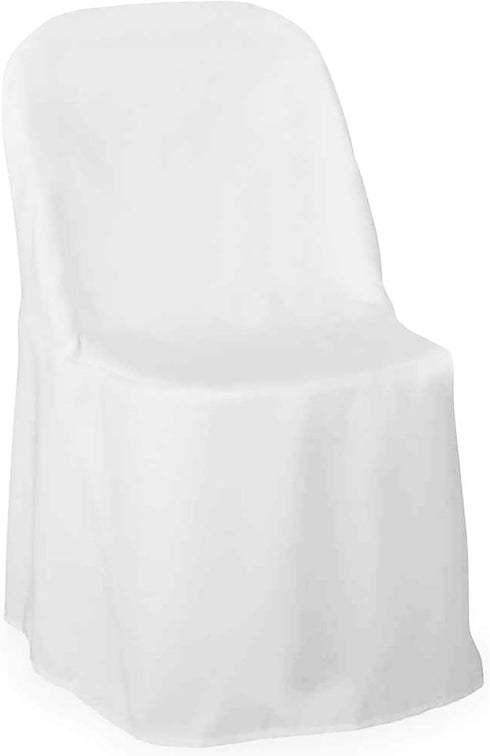 Lann's Linens 10 pcs White Polyester Folding Chair Covers for Wedding, Party, and Banquet - Elegant Cloth Slipcovers...