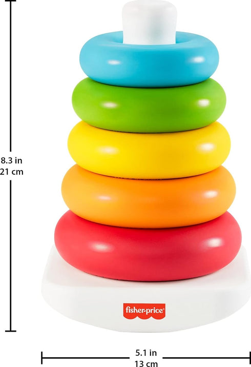 Fisher-Price Baby Stacking Toy Rock-A-Stack Rings with Roly-Poly Base for Ages 6+ Months, Made with Plant-Based Materials...