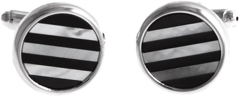 Mother of Pearl & Onyx Striped Tuxedo Cufflinks & Studs Set in a Presentation Gift Box & Polishing Cloth...