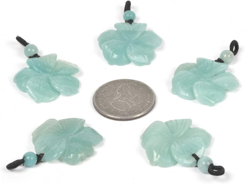 Hand Carved Healing Crystals Gemstone Hawaii Flower Pendant Hand Weaving Wax Rope Necklace 22 inch...