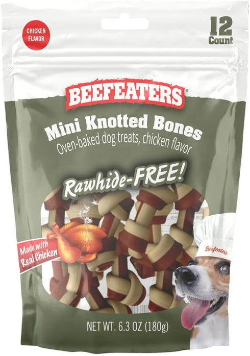 Beefeaters Dog Treats - Mini Knotted Bone Chicken Flavor 12ct | Rawhide Free Dog Foods | Real Chicken No Artificial Flavors | Digestion-Friendly, ...