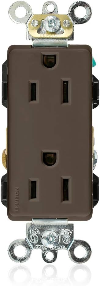 Leviton 16262 15 Amp, 125 Volt, Decora Plus Duplex Receptacle, Straight Blade, Industrial Grade, Self Grounding, Brown...