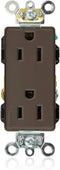 Leviton 16262 15 Amp, 125 Volt, Decora Plus Duplex Receptacle, Straight Blade, Industrial Grade, Self Grounding, Brown...