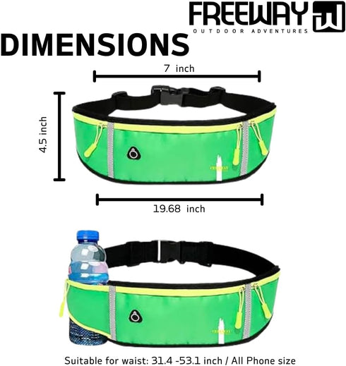 FREEWAYMultifunction Running Bag - Sports belt - Training Belt with Water Bottle Holder - Sports Belt with Zipper - for Men and Women (GREEN)...