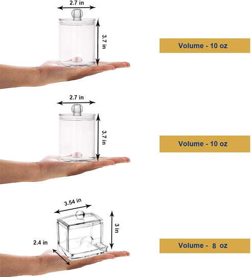 Swab Holder Canisters with Lid, Bathroom Qtip Dispenser Apothecary Jars, Clear Plastic Cotton Ball Pad Container for Cotton Swabs, Q-Tips, Make Up...