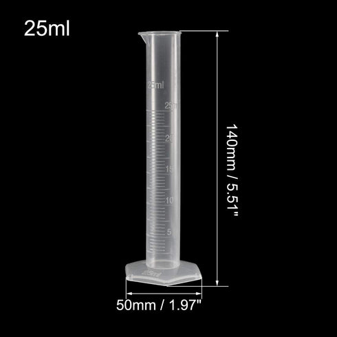 uxcell Plastic Graduated Cylinder, 25ml Measuring Cylinder, Science Test Tube Beakers, Single Metric Scale, Clear Hex Base Flask for Lab Home 3pcs...