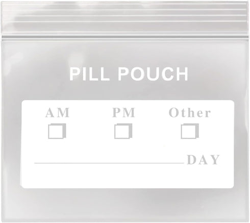 Zipper Pill Pouch Bags, 3” x 2” AM PM Daily Travel Medicine Organizer Storage Pouches for Vitamin and Daily Medication, Reusable Clear Write-on La...