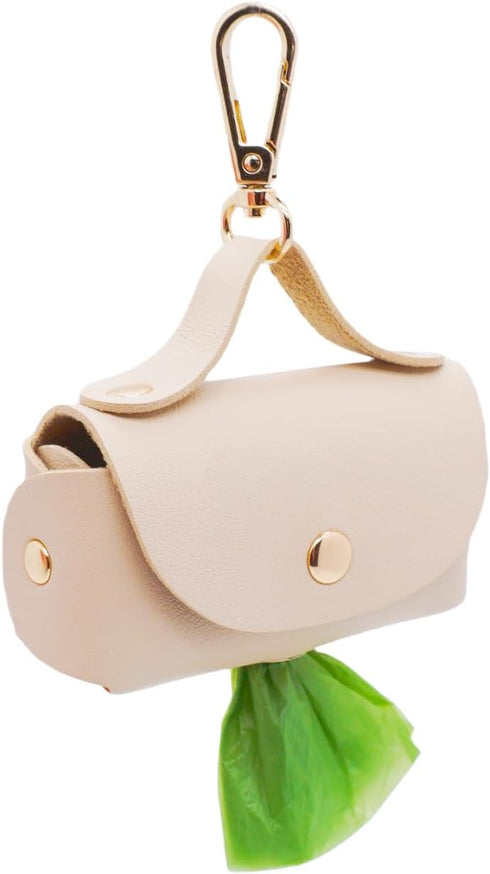 Leather Poop Bag Holder Dispenser for Leash, Portable and Reusable Dog Poop Bag Dispenser, Dog Bag Holder for Walking, Outdoor, Travelling (Beige)...