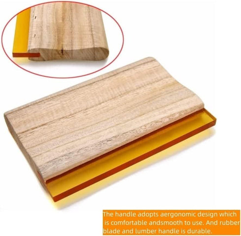 INTBUYING Screen Printing Squeegee Ink Squeegee Wooden Oiliness Scraper 75 Durometer 13inches Long 4 inches Wide with Rubber Blade and Wooden Hand...