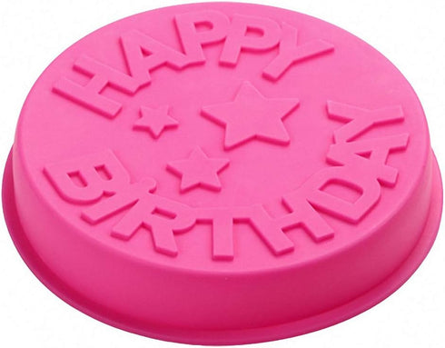 Happy Birthday Silicone Baking Mold, 9.6-Inch Cake Pan Round Circle Mold Cheese Jelly Pudding Muffin Pizza Pie Flan Tart Bread Bakeware Pastry Bak...