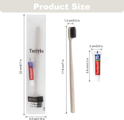 Tuciyke Disposable Toothbrush with Toothpaste Set Pack of 25,Straw Apricot Individually Wrapped Manual Travel Toothbrush Kit in Bulk Toiletries fo...