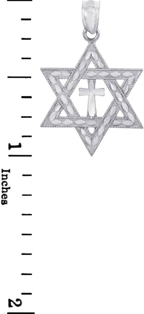 925 Sterling Silver Jewish Charm Cross Star of David Pendant...