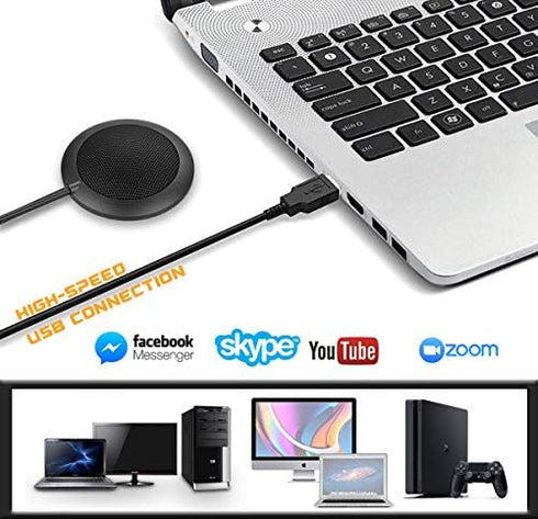 Conference USB Microphone, Computer Desktop Mic with LED Indicator, Plug & Play Omnidirectional Condenser PC Laptop Mics for Online Meeting, Class...