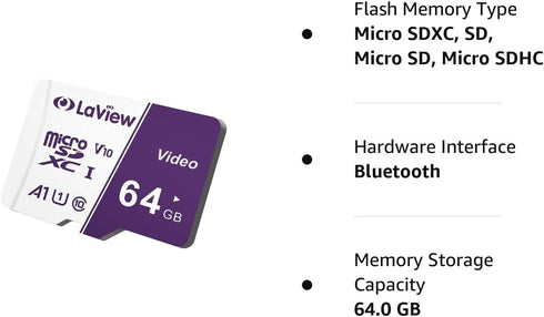 LaView 64GB Micro SD Card, Micro SDXC UHS-I Memory Card – 100MB/s,667X,U1,C10, FHD Video V10, A1, FAT32, High Speed Flash TF Card P500 for Compute...