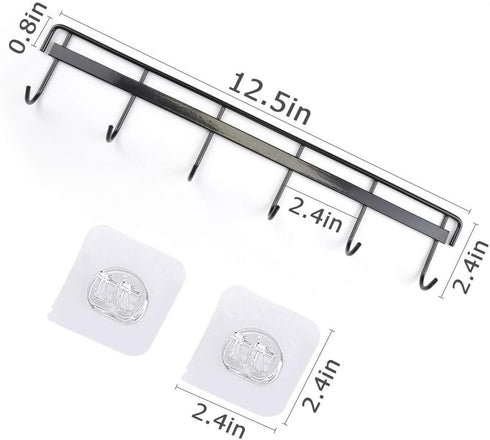 YiZhi Adhesive Wall Hooks Rack Kitchen Rail, Space Saving Utensil Holder No Drilling Wall Mounted Accessory Hanger with 6 Hooks for Kitchen Bathro...