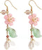 Pink Flower Dangle Earrings for Women Cute Cherry Blossoms Earrings Pearl Leaf Sakura Floral Drop Earrings Fairy Earrings Floral Tassel Earrings S...