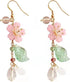 Pink Flower Dangle Earrings for Women Cute Cherry Blossoms Earrings Pearl Leaf Sakura Floral Drop Earrings Fairy Earrings Floral Tassel Earrings S...