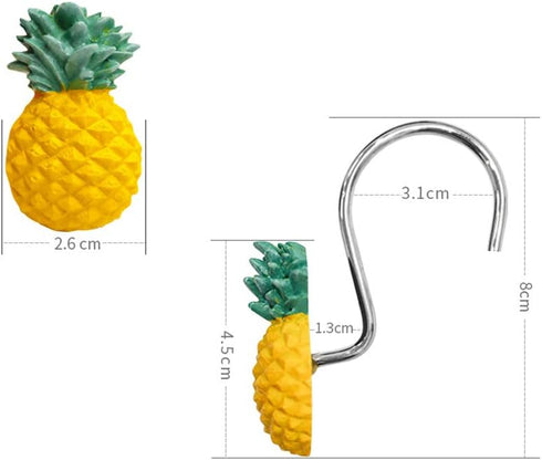 Chictie Yellow Pineapple Shower Curtain Hooks Set of 12,Cute Fruit Design Stainless Steel Shower Hooks Decorative Hanger Rings Rust Resistant for ...