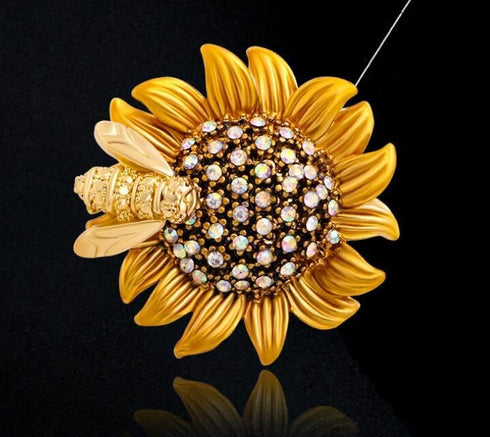 Sunflower Brooch Pins Set Rhinestone Crystal Flower Bee Lapel Pin Shining Elegant Vintage Gold Yellow Pin Ladies Brooch...
