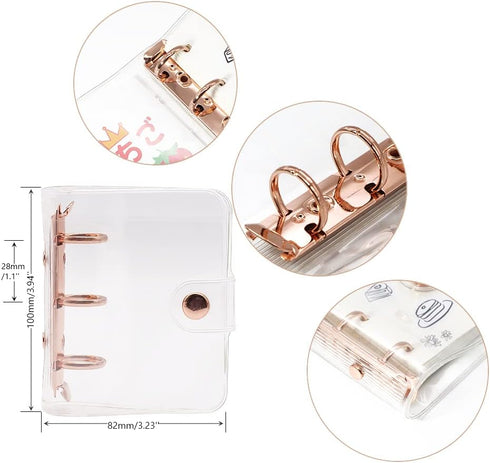 Mini Size 3-Ring Binder Cover Clear Refillable PVC Notebook Binder with Snap Button Closure File Folder for 3-Holes Filler Paper Loose Leaf Person...