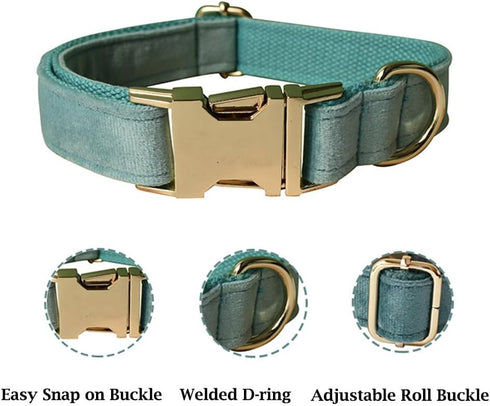 Dog Collar and Leash Set?Soft & Comfy Velvet Dog Collar and Leash with Heavy Duty Metal Buckle and D-Ring Adjustable Collars for Small Medium Larg...