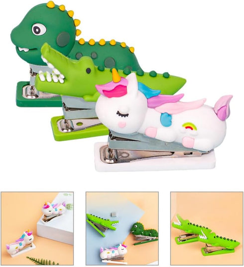 3pcs Mini Staplers for Desk, Kids Cartoon Stapler Crocodile Dinosaur, Handheld Fun Stapler for Kids Home Office...