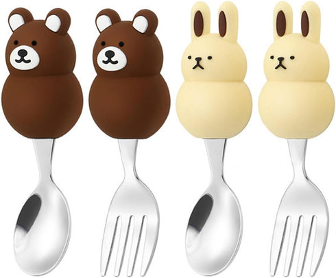 Toddler Utensils Baby Fork and Spoon Set with Case Food Grade 18/10 Stainless Steel Kids Silverware for Self Feeding Travel Flatware with Cute Han...