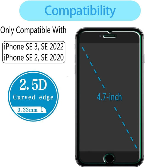 Designed for iPhone SE 3, SE 2022, iPhone SE 2, SE 2020 Tempered Glass Screen Protector 9H Anti Scratch HD Clear Bubble Free(2pcs)...