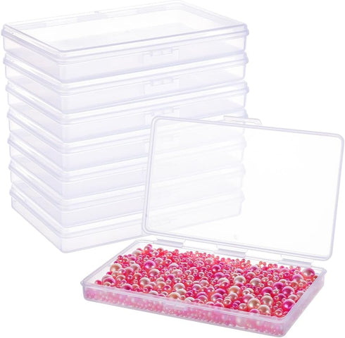 BENECREAT 8 Pack 6x3.5x0.8 Inch Rectangle Clear Plastic Storage Box with Double Hinged Lids for Photo, Pencil, Craft Tools, and Other Small Access...