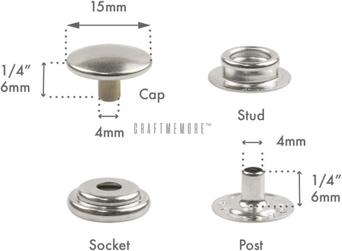 CRAFTMEMORE 50 Sets Gold Plating Snap Fasteners Ring-Socket Press Studs for Jacket Bag Canvas Closures #201 VT47 (15mm (0.59"))...