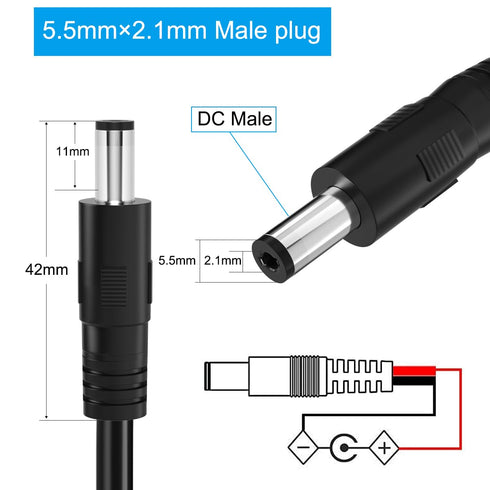 3Packs DC Power Pigtail Cable,DC Barrel Plug Connector 2.1mm x 5.5mm DC Male Plug to Bare Wire Open End Power Wire Supply Repair Cord for CCTV Sec...