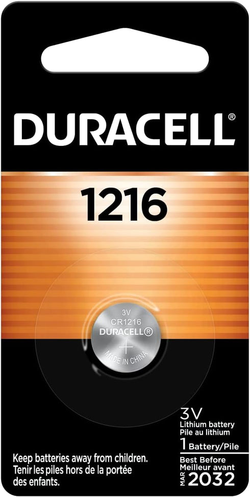Duracell CR1216 3V Lithium Battery, 1 Count Pack, Lithium Coin Battery for Key Fob, Car Remote, Glucose Monitor, CR Lithium 3 Volt Cell...
