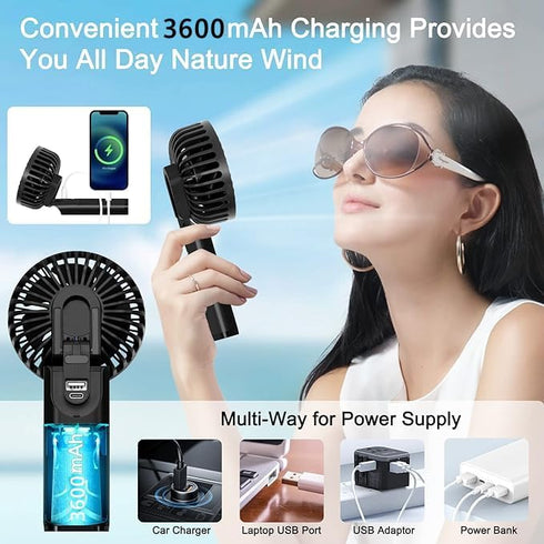 Mini Portable Fan, Powerful Handheld Fan Rechargeable with LED Display, Hand/Desk/Neck 3 In 1 Personal Fan with 6 Speed and 180° Foldable, Quiet f...