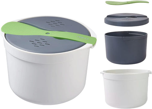 Microwave Rice Cooker, 2L Microwave Rice Steamer Pasta Cooker, Food Grade PP Microwave Rice Cooker, Strainer and Steamer Pot Set,4PCS(COLOR:green)...