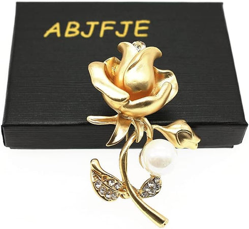 Women's Crystal Pearl Flower Brooches Elegant Enamel Rhinestone Floral Statement Brooch Pins Fashion Jewelry Accessories for Women Gift Gold...