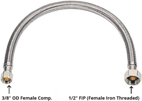 EZ-Fluid 24" Stainless Steel Braided Faucet Connector,Faucet Water Supply Hose Connector Lines 1/2" Fip x 3/8" Comp x 24" (Pack 2)...