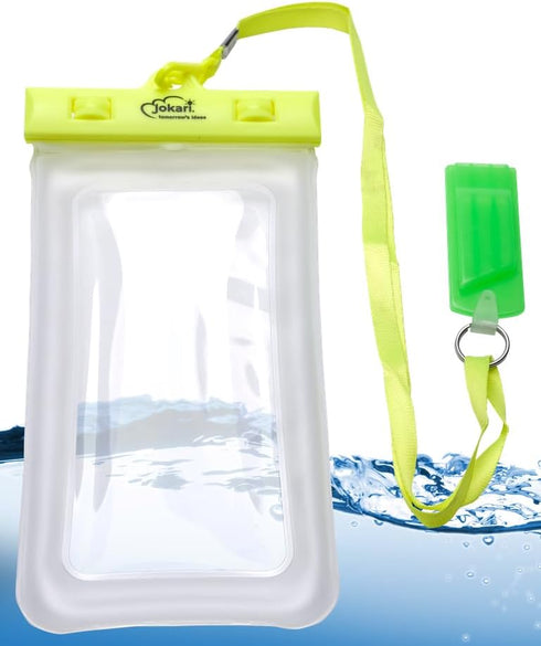 Jokari Waterproof Floating Phone Case with Neck Strap and Emergency Whistle. Use Touchscreen and Bluetooth in Pouch, Keep Your Phone Dry and Stay ...
