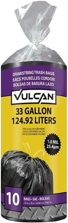 Rocky Mountain Goods 33 Gallon Trash Bags 10 Count - Heavy Duty 3 Layer 1 Mil Drawstring Trash Bags - Large Black Plastic Garbage Bags XL - Easy D...