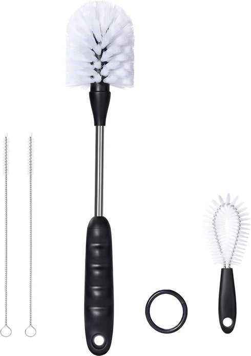 4-in-1 Stainless Steel Baby Bottle Brush Set with 1 Pack Bottle Brush, 1 Pack Nipple Brush and 2 Pack Straw Cleaner Brush, White...