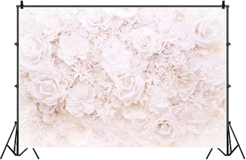 Laeacco White Paper Rose Flowers Backdrop 7x5ft Floral Roses Photography Background Blossoming Scene Mother's Birthday Girls Photo Portraits Wallp...