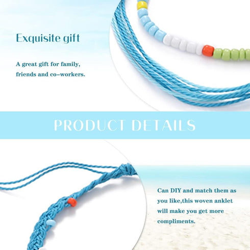Boho Anklet Layered Beaded Anklet Bracelets Rope Ankle Chain Summer Beach Foot Jewelry for Women (Blue)...