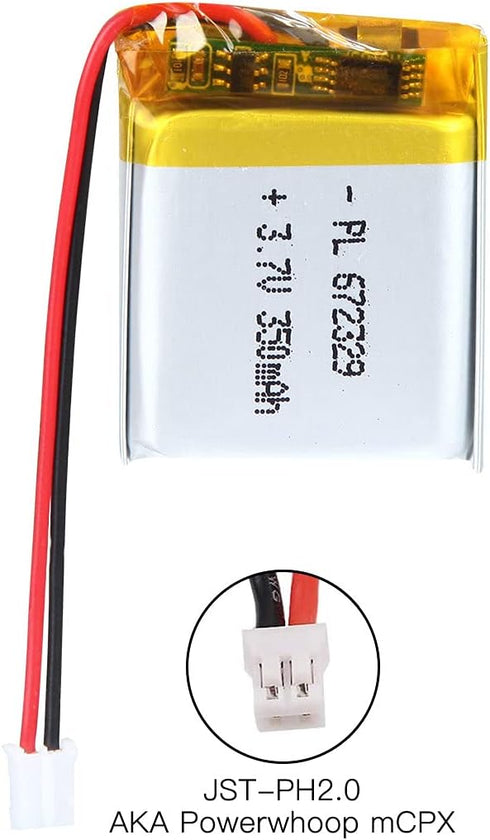 3.7V 350mAh Battery 672329 Lithium Polymer Ion Rechargeable Li-ion Li-Po Battery with 2P PH 2.0mm Pitch Connector...
