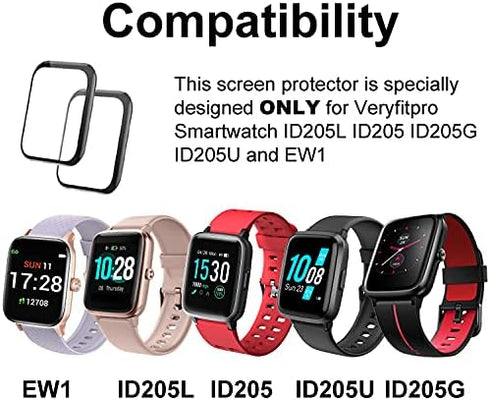 3D Screen Protector Compatible with 1.3 inches ID205L Smart Watch, and ID205 ID205U ID205G Veryfitpro LIVIKEY 1.3” smartwatch, 3-PACK, NOT compati...