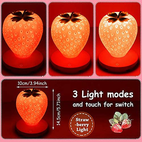 Mudder Strawberry Night Light Cute Silicone Strawberry Lamp LED Decorative Night Light Kawaii Fruit Gifts 3 Modes Touch Gift for Room Decor(Red)...